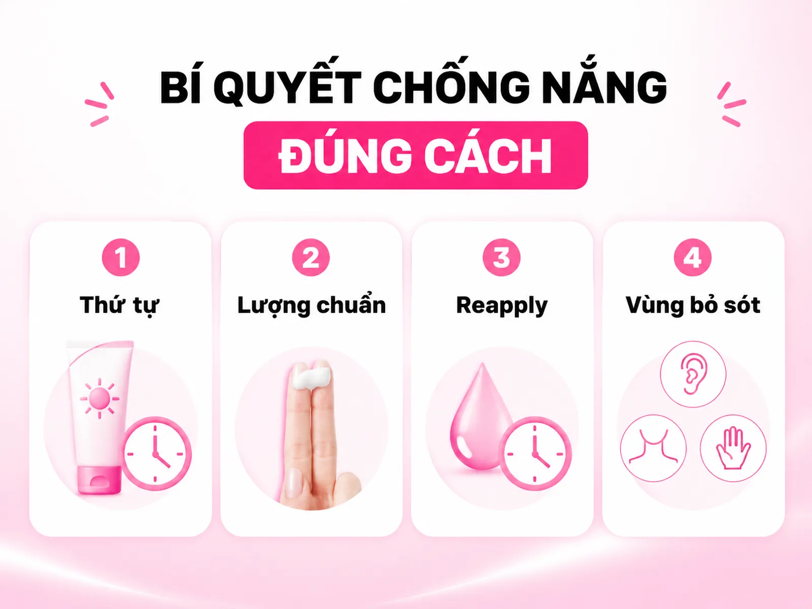 Hướng dẫn bôi kem chống nắng đúng cách, đủ lượng, tái bôi, vùng hay bỏ sót
