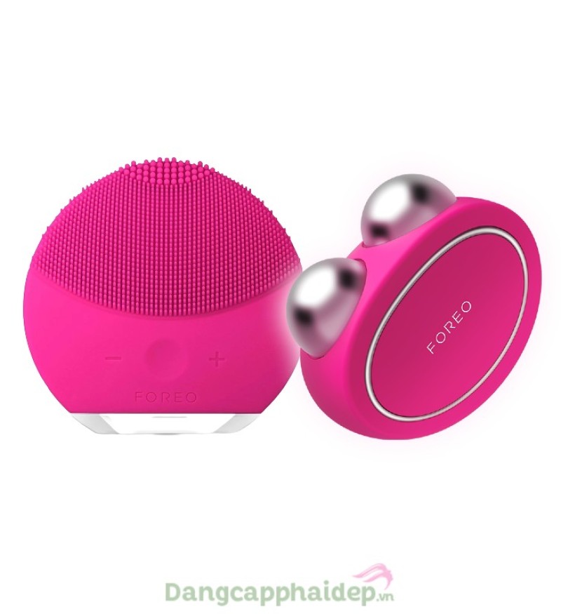 Bộ đôi máy rửa mặt và massage nâng cơ Foreo Luna Mini 2 + Foreo Bear (Hồng đậm)