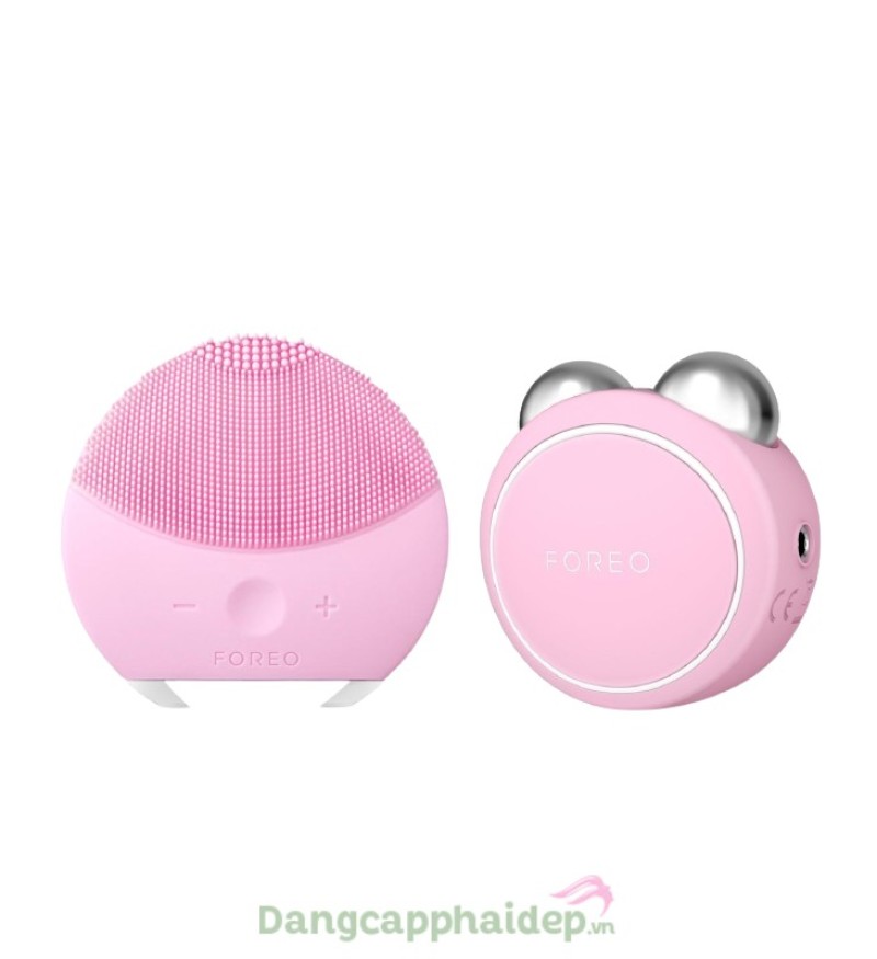 Bộ đôi máy rửa mặt và massage nâng cơ Foreo Luna Mini 2 + Foreo Bear Mini (Hồng nhạt)
