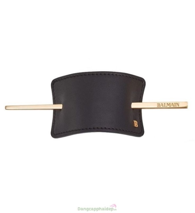 Kẹp Tóc Bằng Da Napa Balmain Hair Leather Hair Barrette Mạ Vàng 18K 9cm x 5cm