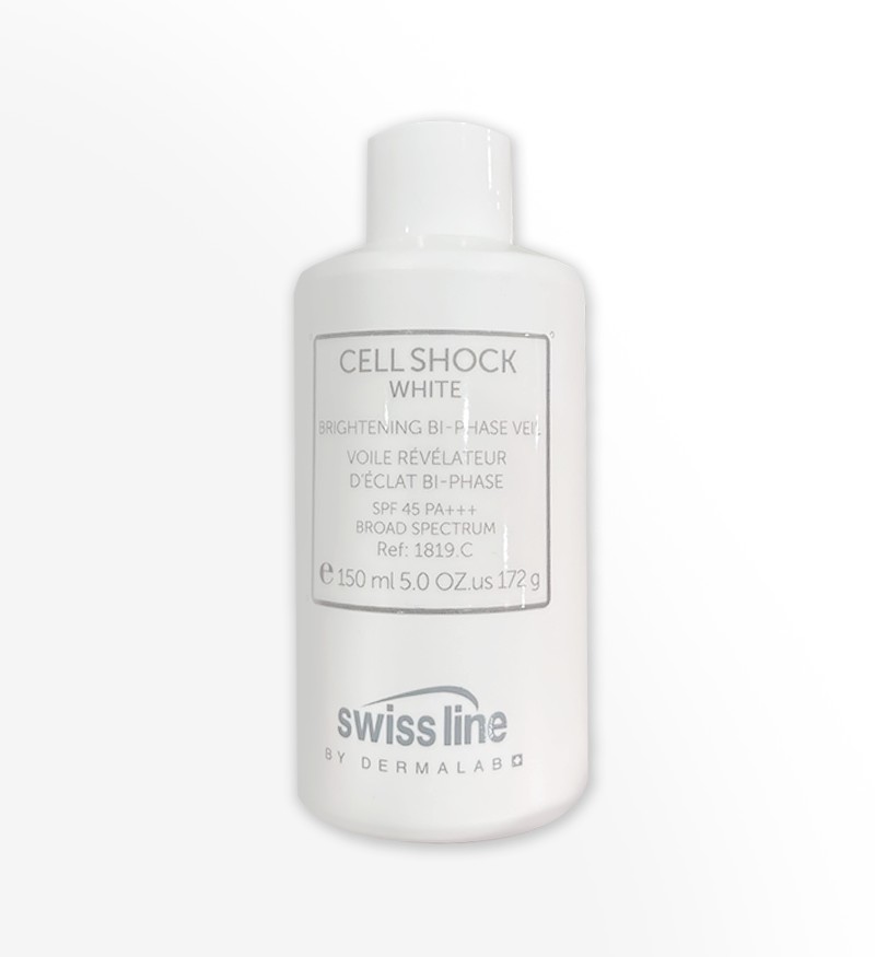 Nhũ tương chống nắng Swissline Cell Shock White Brightening Bi-Phase Veil SPF PA 45+++ 150ml - MS 1819C