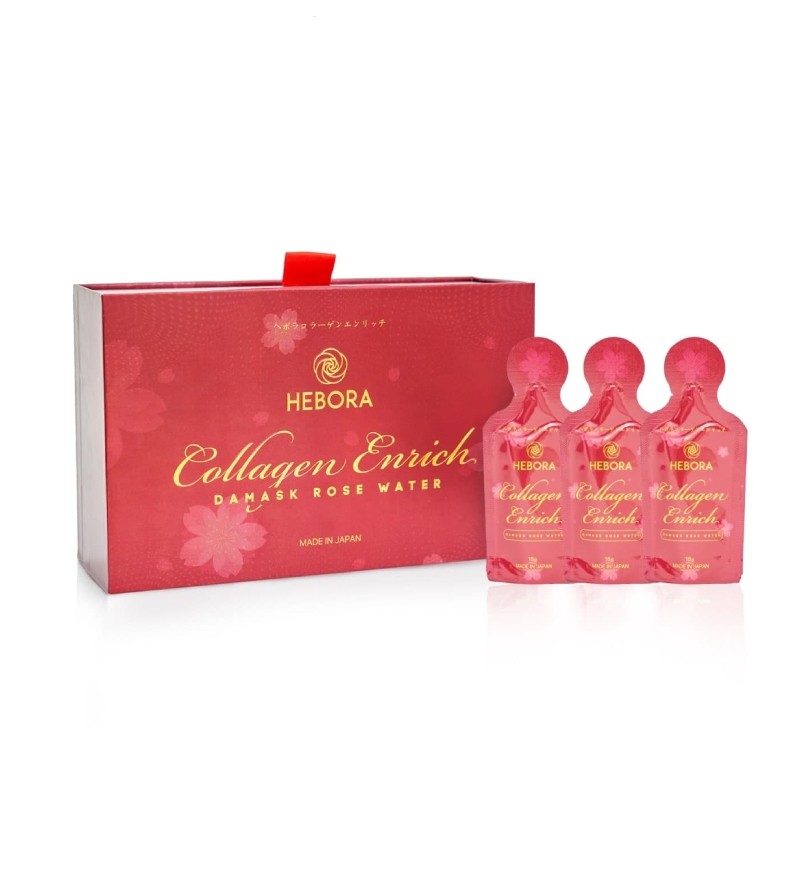 Nước uống Hebora Collagen Enrich Damask Rose Water cải thiện sắc đẹp toàn diện 28 gói x 15ml