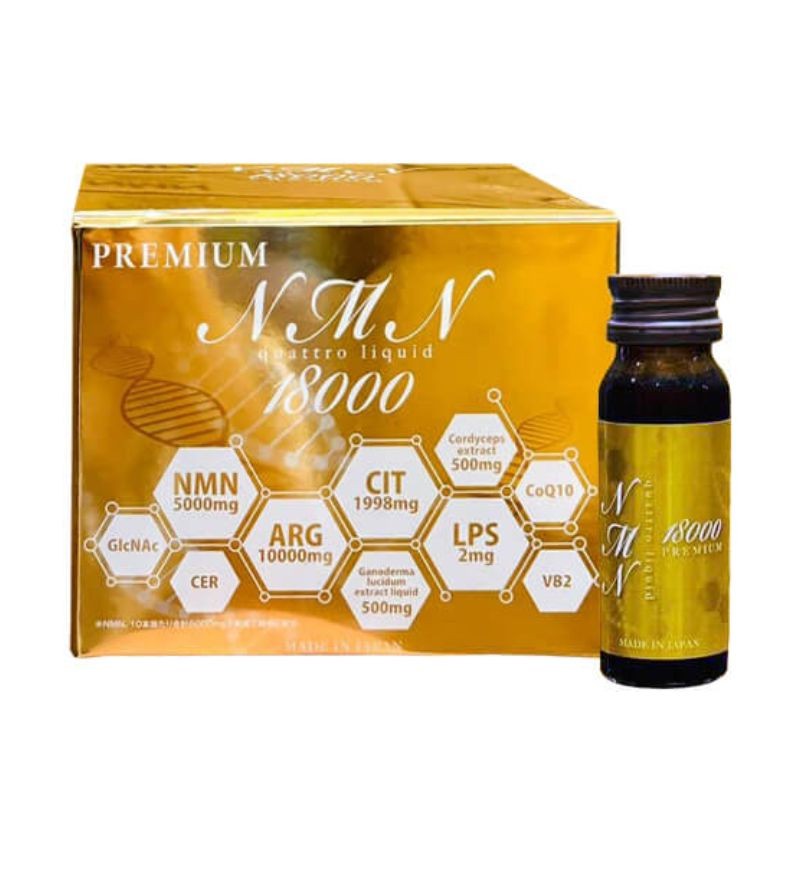Nước uống trẻ hóa da nâng cao sức khỏe NMN Quattro Liquid 18000 Premium hộp 10 lọ x 30ml