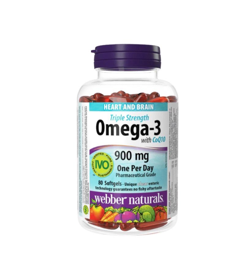 Viên uống hỗ trợ tim sức khỏe tim mạch, não bộ và giảm cholesterol máu Webber Naturals Omega-3 + CoQ10 hũ 80 viên