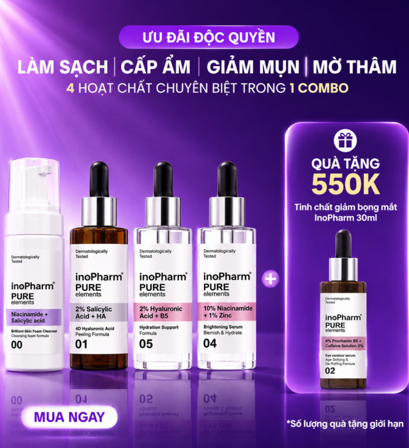 Combo chăm sóc da sáng khỏe, giảm mụn và cấp ẩm chuyên sâu InoPharm