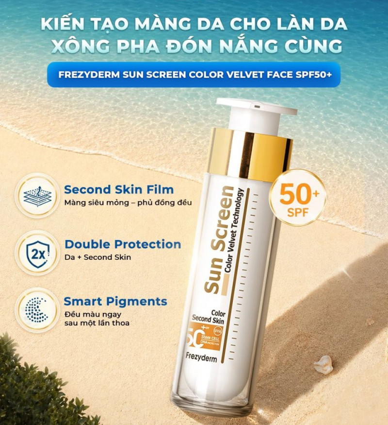Gel chống nắng có màu Frezyderm Sun Screen Velvet Color Face SPF 50+ kiềm dầu, bảo vệ da toàn diện 50ml