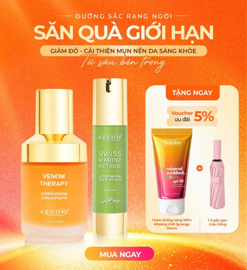 Combo giảm đỏ, cải thiện mụn, dưỡng da sáng trẻ toàn diện Agestop