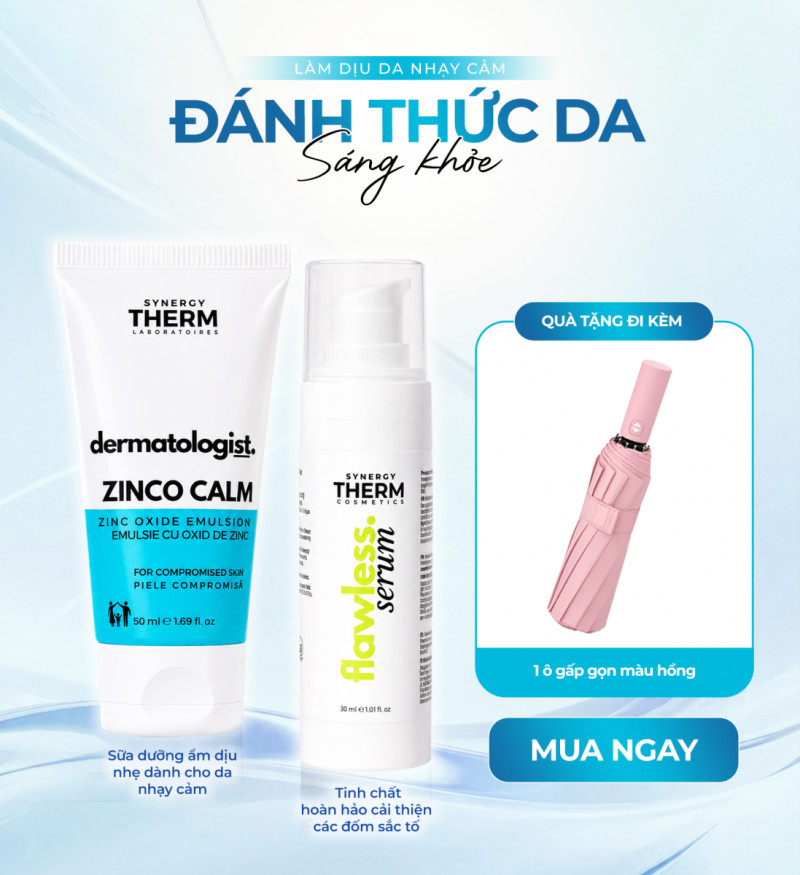Combo tinh chất mờ nám và sữa dưỡng phục hồi da Synergy Therm