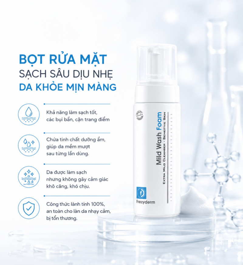 Bọt rửa mặt Frezyderm Mild Wash Foam làm sạch sâu dịu nhẹ 150ml