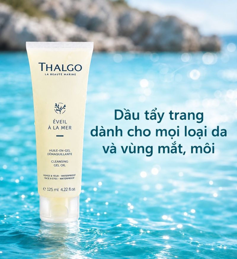 Dầu tẩy trang làm sạch cho mọi loại da và vùng mắt, môi Thalgo Cleansing Gel Oil 125ml